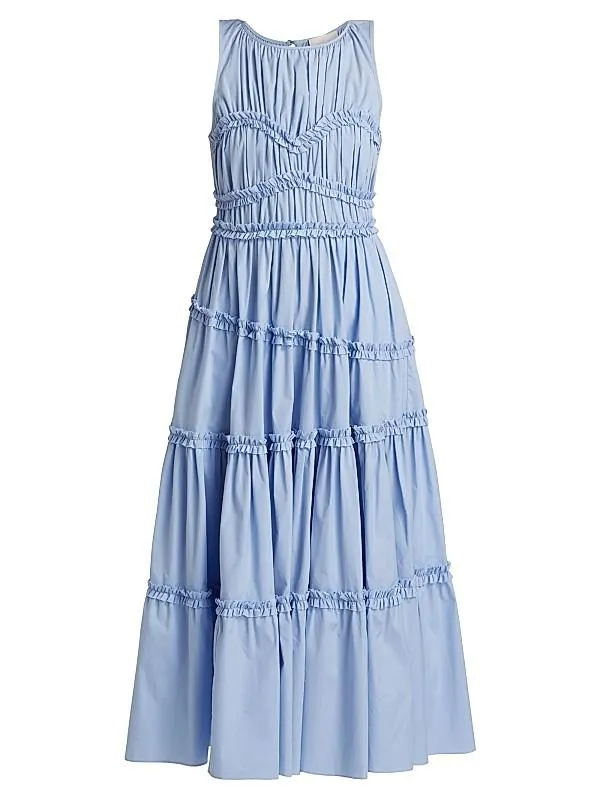 Sirrina Ruffled Cotton-Poplin Tiered Midi-Dress