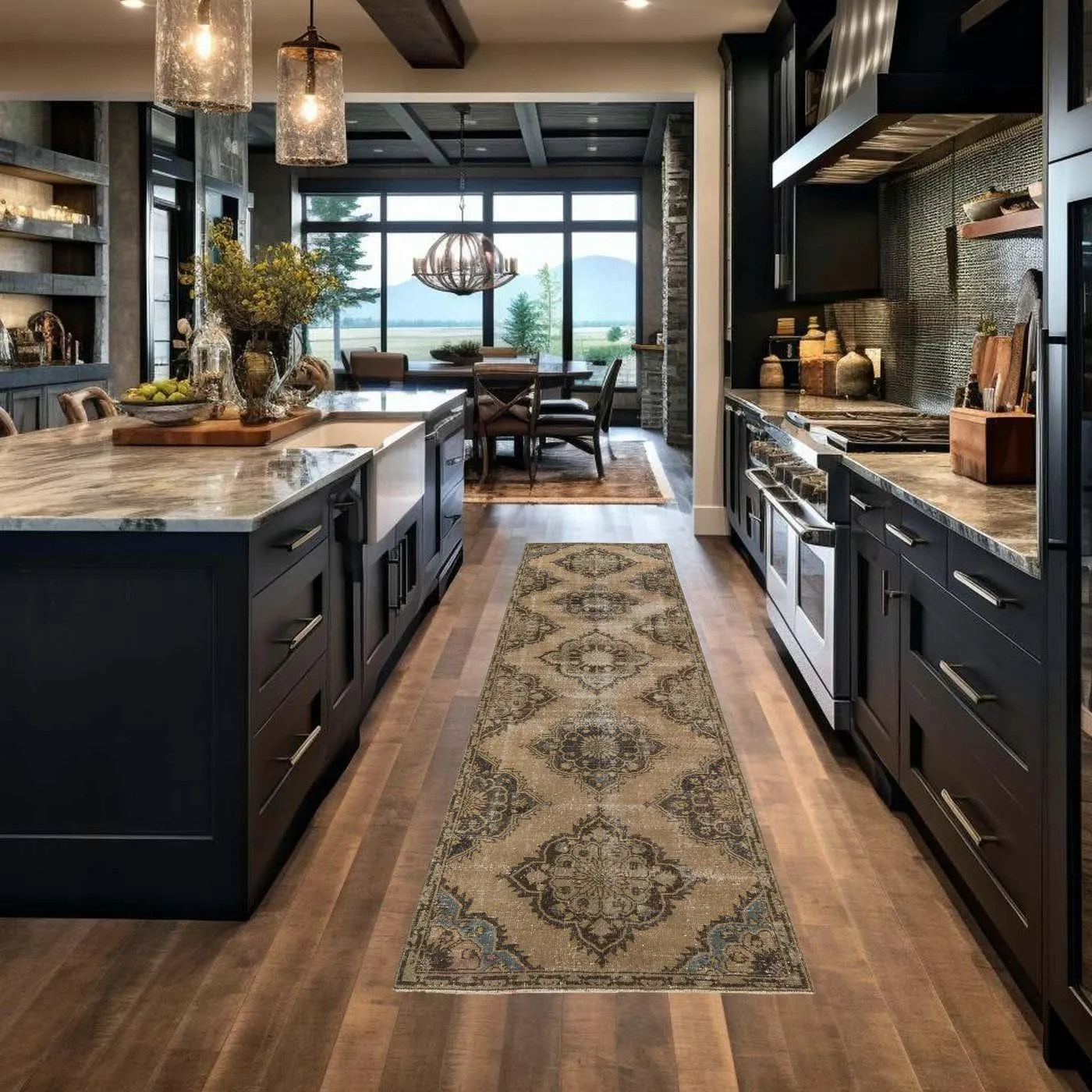 3.6x12 Ft Vintage Runner Rug for Kitchen, Handmade Hallway Rug, Oushak Stair Rug