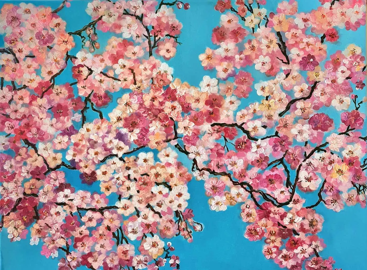 Lilya Volskaya Sakura Blossoms" is a floral still life oil painting by Volskaya Liliya 2025