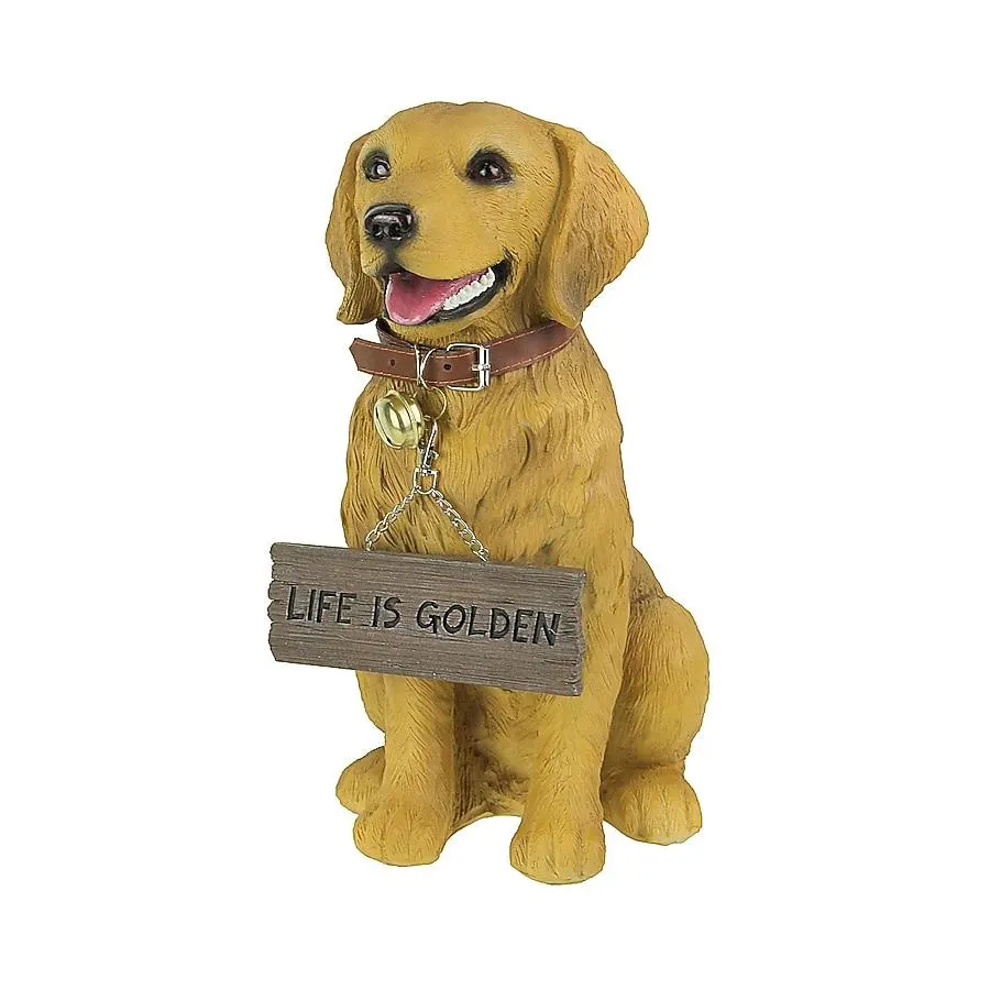DWK Harley the Golden Retriever Dog Realistic Lifelike Statue with Reversible Sign