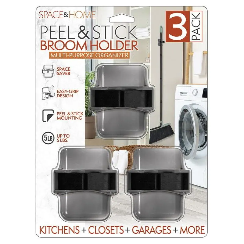 Space and Home Peel-and-Stick Broom Holders, 3-Pack