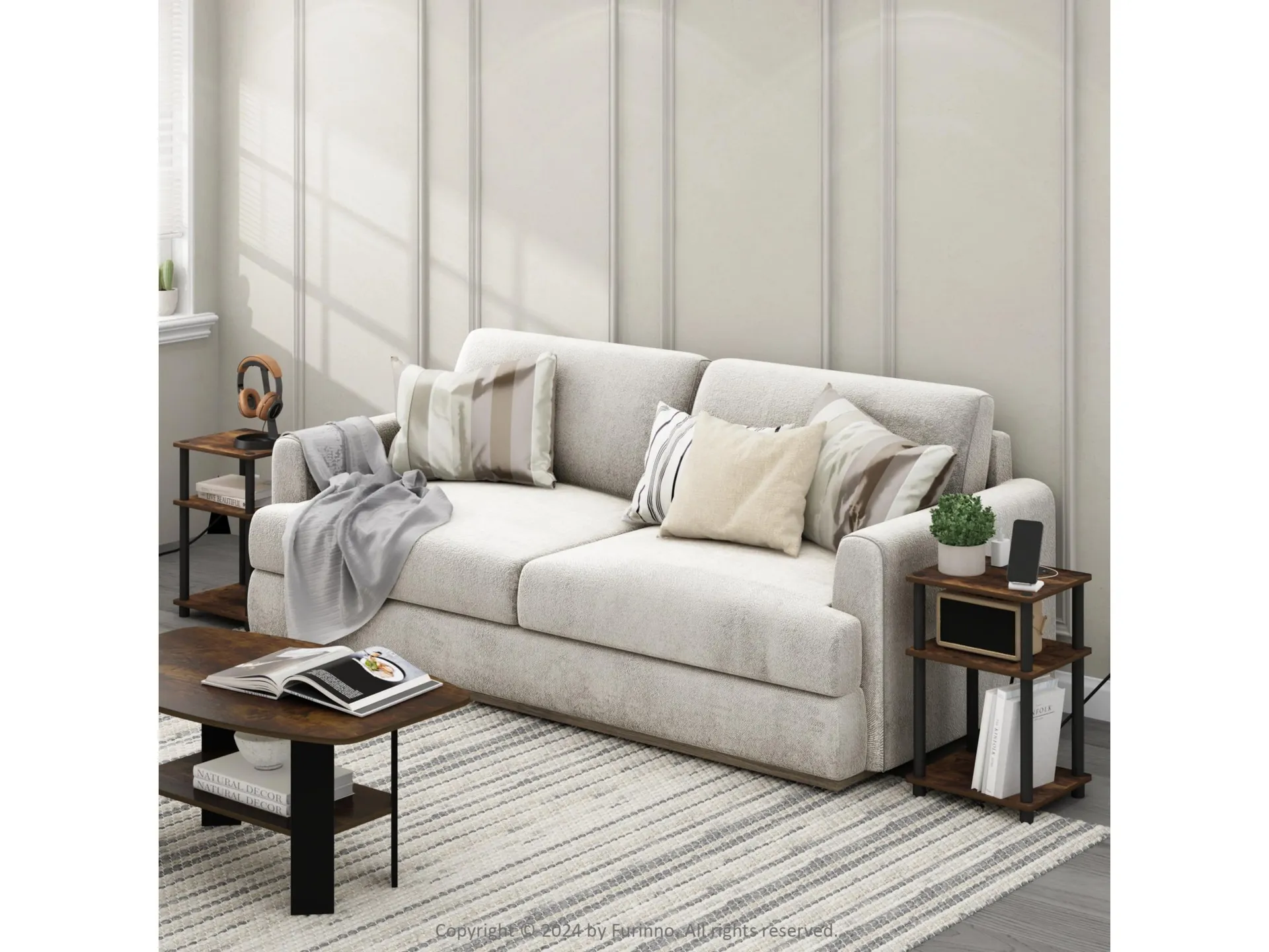 Furinno Just 3-Tier Turn-N-Tube with USB Port End Table (Set of 2)