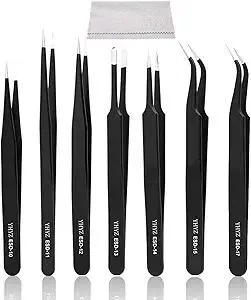 YHYZ 7pcs Precision Tweezers Set, Premium Anti-Static Stainless Steel ESD Tweezers Set Kit for Electronics, Sodlering,Jewelry, Craft, Laboratory Work, DIY(7PCS, Version)