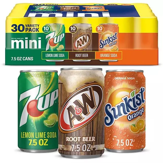 7UP, A&W Root Beer and Sunkist Variety Pack 7.5 fl. oz., 30 pk.