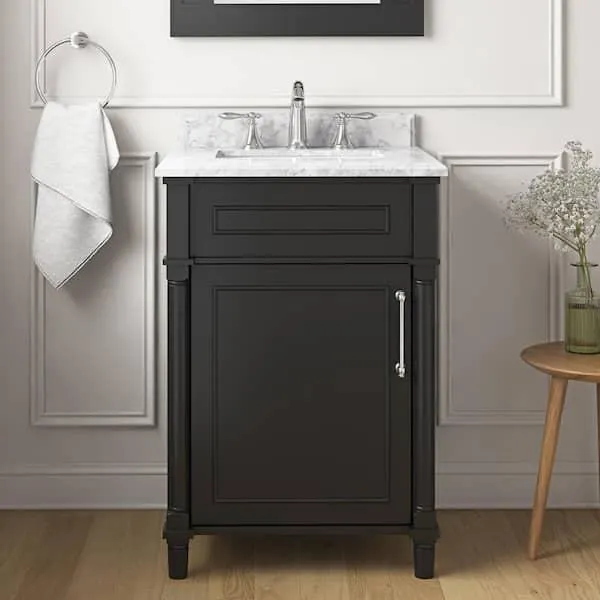 Aberdeen 24 in. Single Sink Black Bath Vanity with Carrara Marble Top (Assembled)