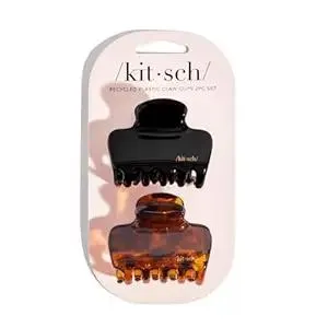 Kitsch Medium Claw Clips for Women - Strong Hold & Stylish Glossy Puffy Design Hair Accessories | Ideal for Girls and Women with Thick & Thin Hair, Half-Up or Full Updos - 2pc Set, Black & Tort