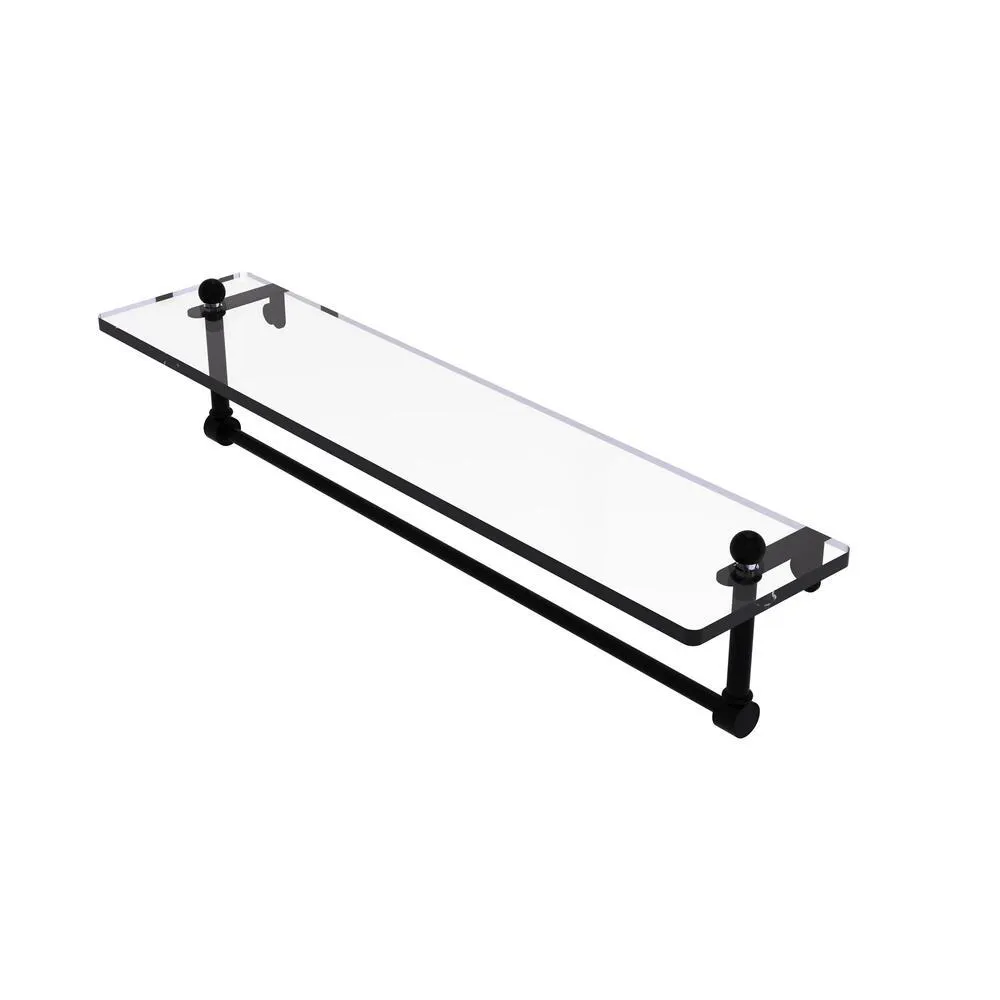 Allied Brass Prestige Regal 22" Matte Black Glass Bathroom Shelf with Integrated Towel Bar