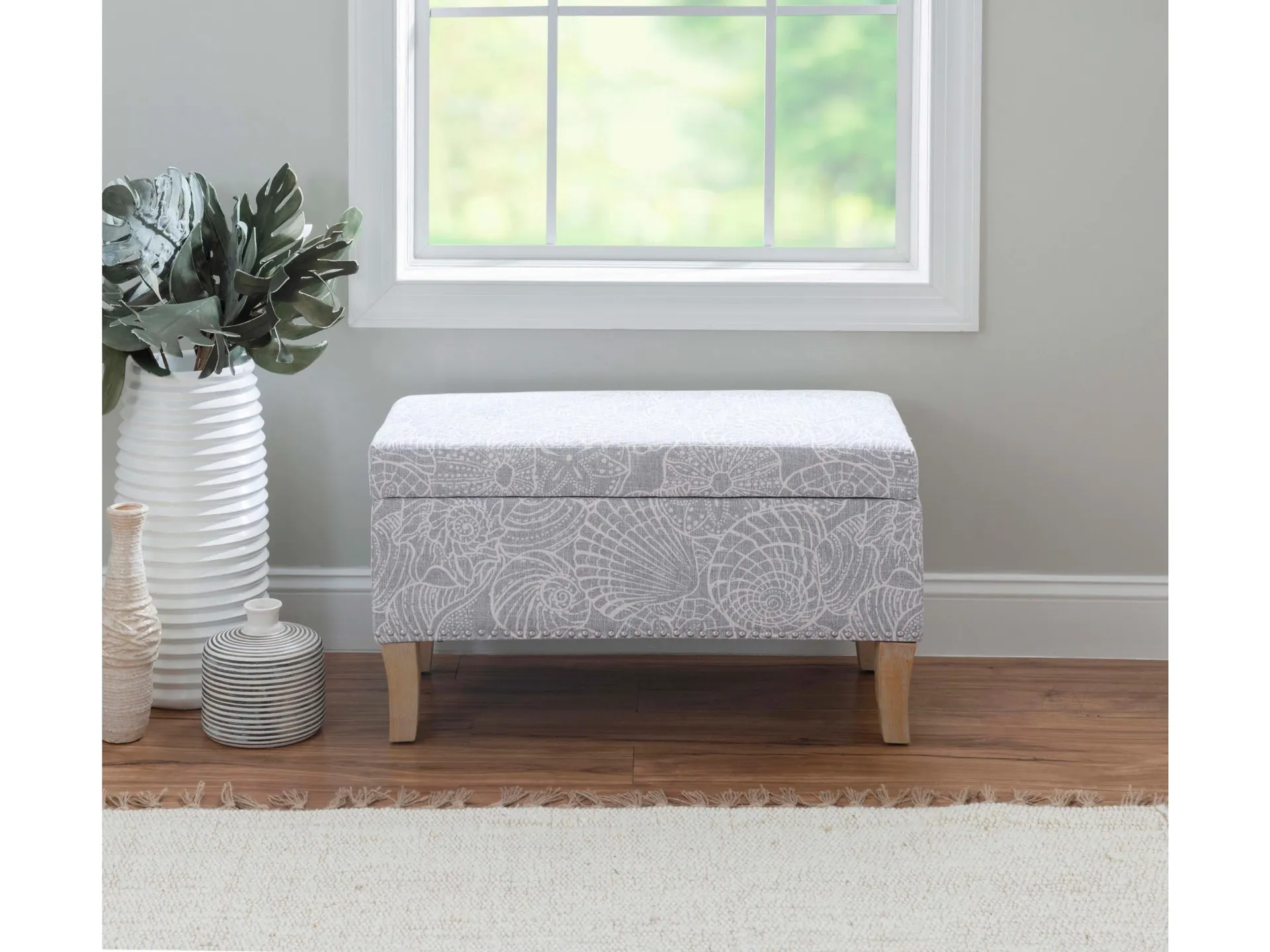 Linon Stephanie Stone Upholstered Storage Ottoman