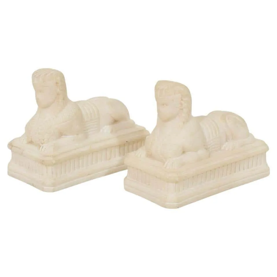 Pair 19th Century Italian Grand Tour Alabaster Sphinxes