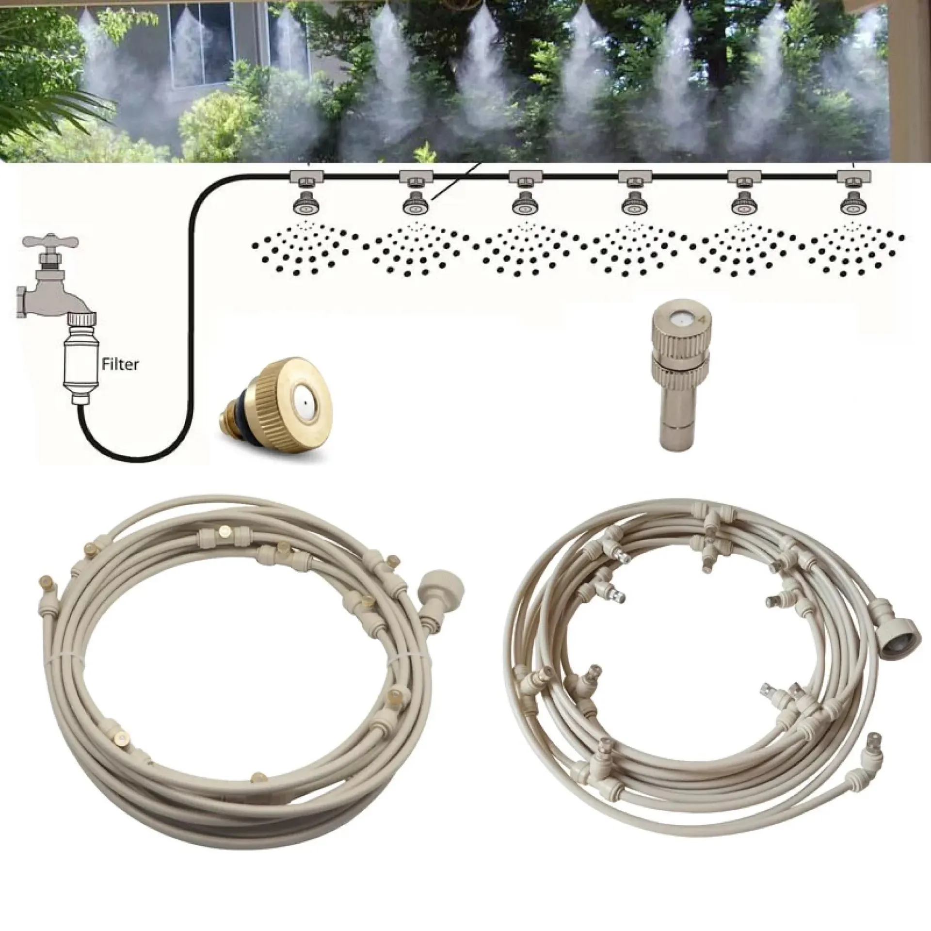 Sistema de pulverización de agua de refrigeración de alta calidad, nebulizador de jardín, kit de nebulización para exteriores para invernadero, 6/9/12/15/18 m