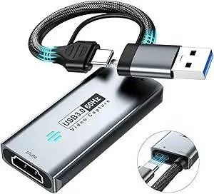 USB 3.0 Video Capture Card, HDMI to USB-A/C Capture Card with pd, 1440P 30fps & 1080P 60fps Video Capture, for Streaming, Teaching,Gaming, Video conferencing or Live Broadcasting
