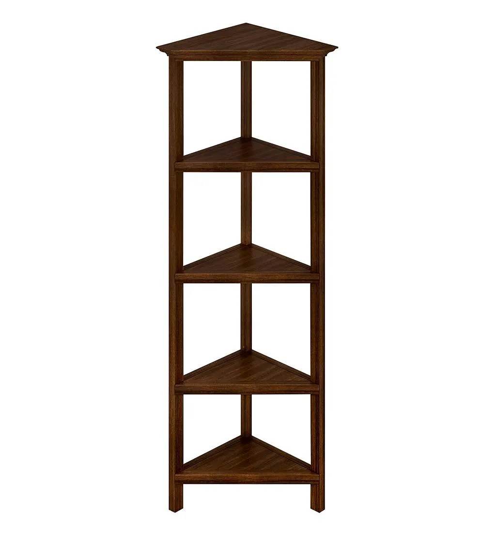 Farmhouse Four-Shelf Corner Bookcase - Walnut