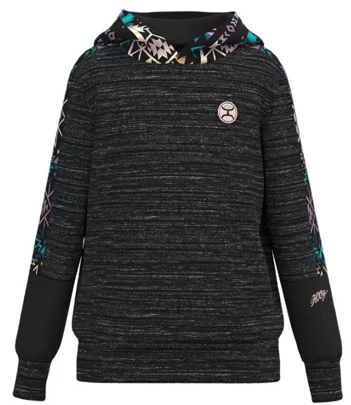 Hooey Girl's Black w/Multicolor Aztec Print Accents "Canyon" Long Sleeve Pullover