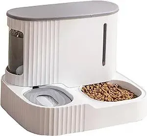 Automatic Cat Feeder,Gravity Auto Timed Pet Dry Food Self Feeding Container Dishes Bowl and Water Dispenser Fountain for Dog Puppy Kitten Kit Set Integrated 2 in 1 Continuous Tray(Grey)