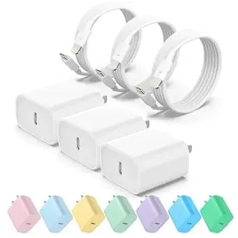 USB C Fast Charger, 3 Pack 20W USB-C Power Adapter with 3 Pack 6FT Type C to Lightning Cable for iPhone 14/13 Pro/13/12/12 Mini/12 Pro Max/11 Pro