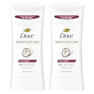 Dove Advanced Care Antiperspirant Caring Coconut, 2 Count Deodorant Stick for Women, for 48 Hour Protection And Soft And Comfortable Underarms, 2.6 oz