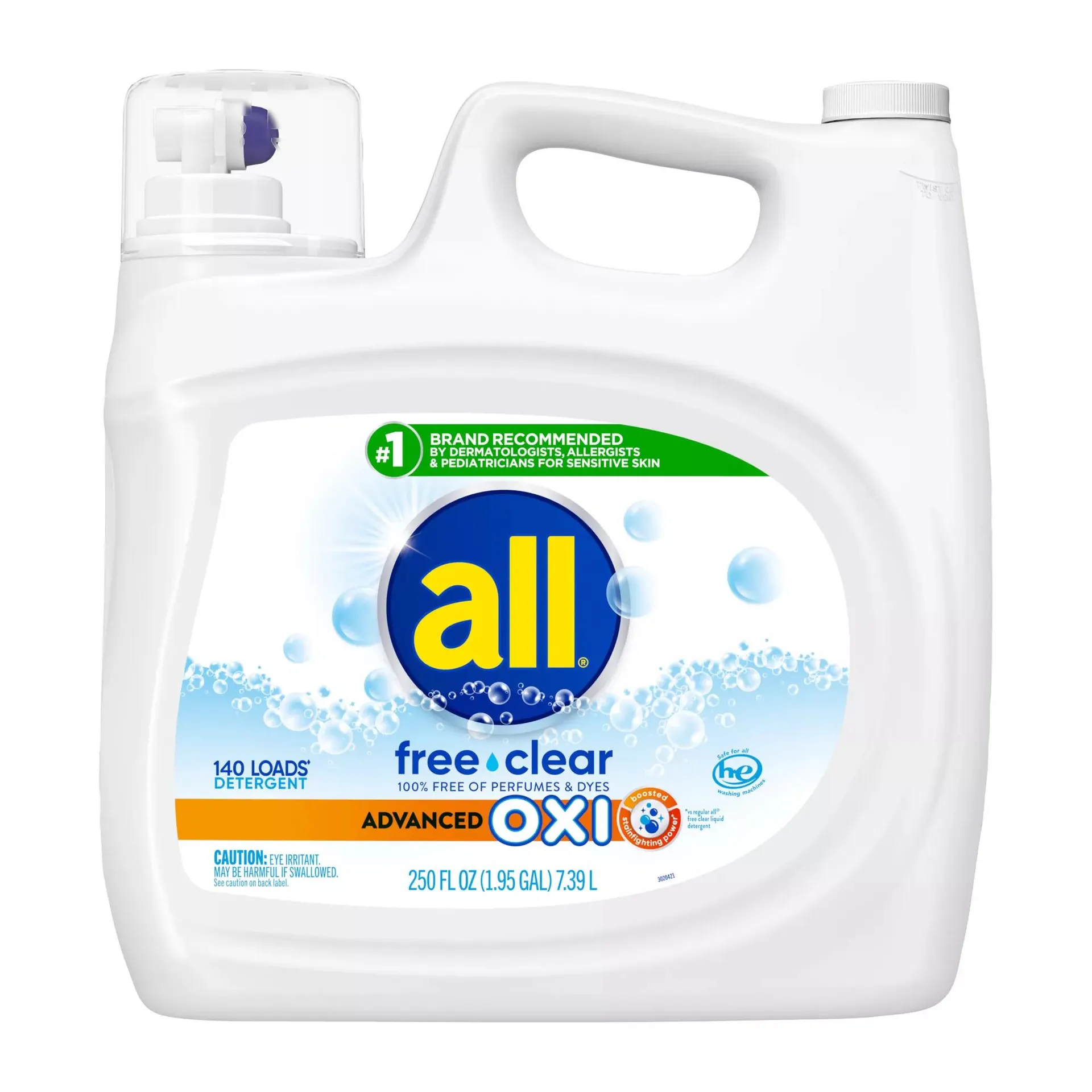 all Liquid Laundry Detergent with Advanced OXI - Free Clear, 140 loads/250 oz.
