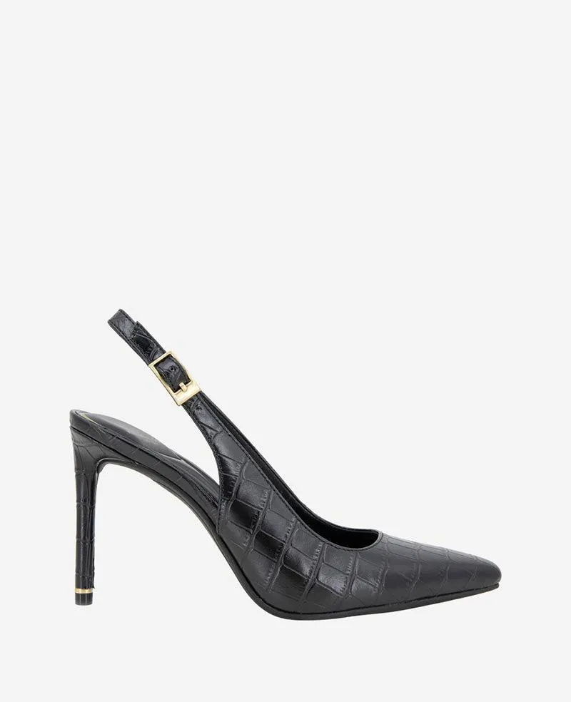 Quinnly Leather Croco Slingback Heel - BLACK CROCO