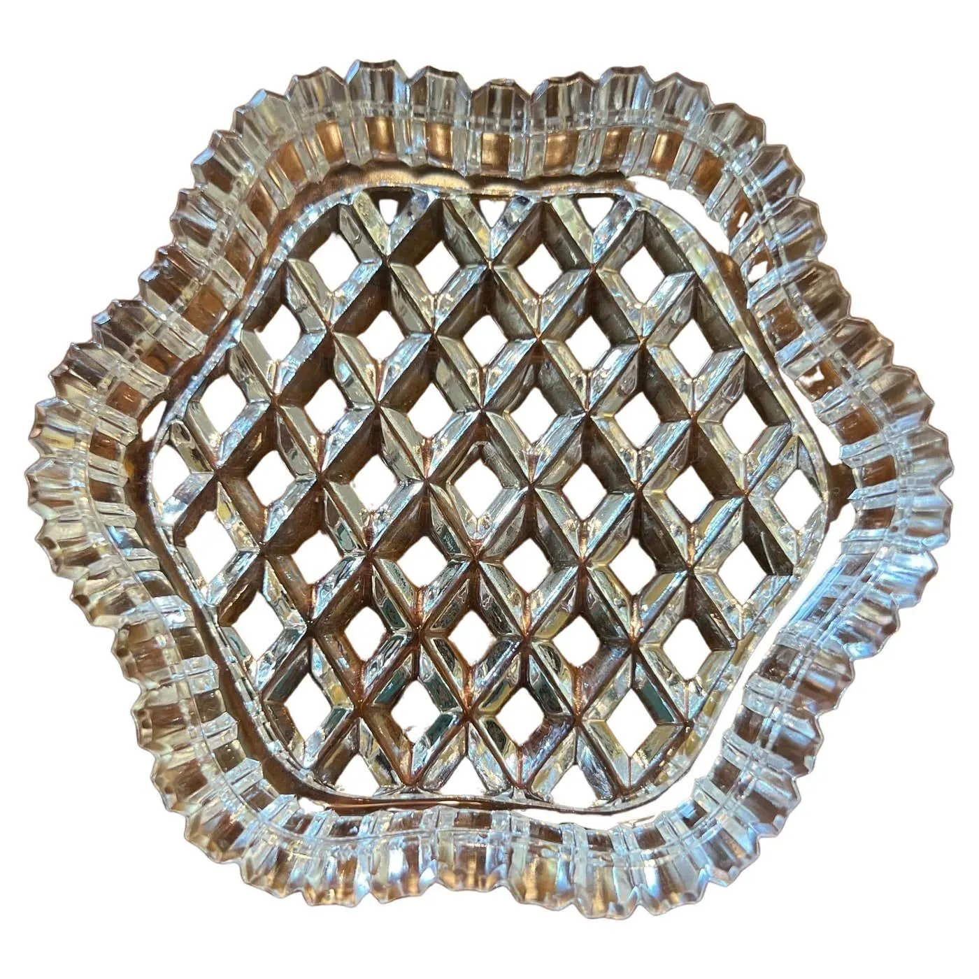 Vintage Glass Cut Trinket Dish