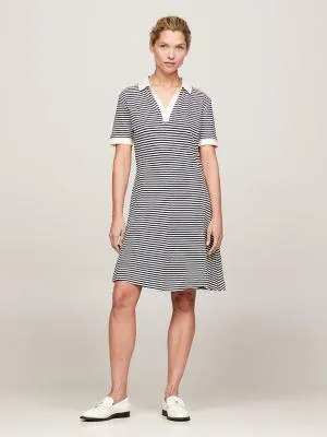 Open Placket Stripe Polo Dress