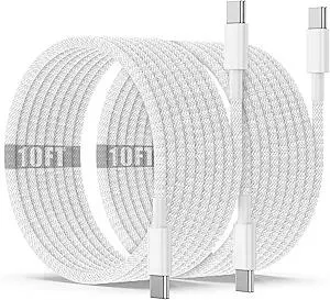 USB C to C Charging Cable 10ft, 60W Fast Type C to C Charger Cord Long for Apple iPhone 17 Pro Max/17 Air/16 Pro Max/15 Plus, MacBook Pro 2021/2020/2019,iPad 12.9/11 inch/Mini/Air 5/4,Samsung Galaxy
