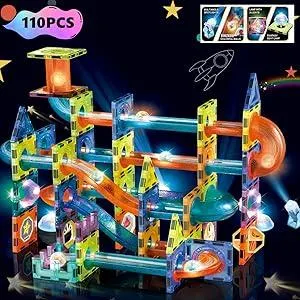 BINZKBB Light Magnetic Tiles Building Blocks for Kids,3D Clear Educational STEM Building Toys,Magnetic Marble Run Blocks Toys for Kids Ages 3 4 5 6 7 8 10+Year Old Boys Girls Creative Gift(110 PCS)