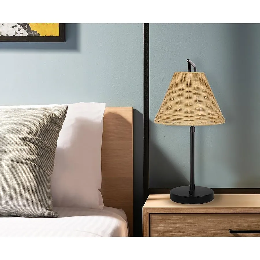 allen + roth 21.75-in Black On/Off switch Downbridge Table Lamp with Wood Shade