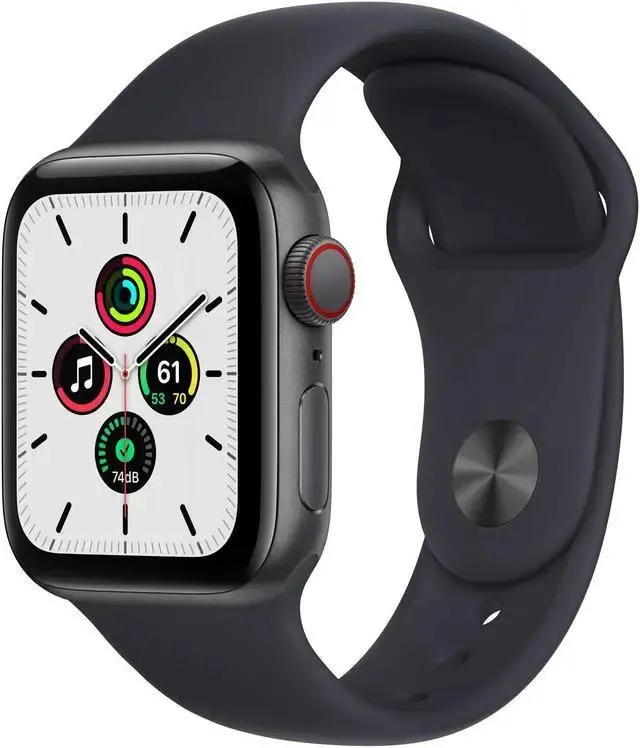 Apple Watch Series SE 44MM Space Gray Aluminum Case with Black Sport Band (GPS + Cellular) - Refurbished Very Good