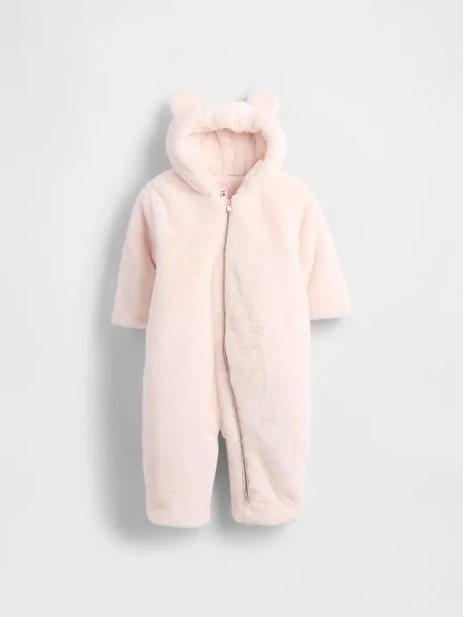 Baby Faux Fur Bear Hooded One-Piece