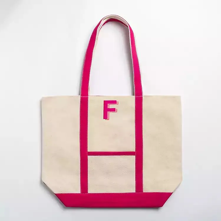 Pink Embroidered Monogram F Boat Tote