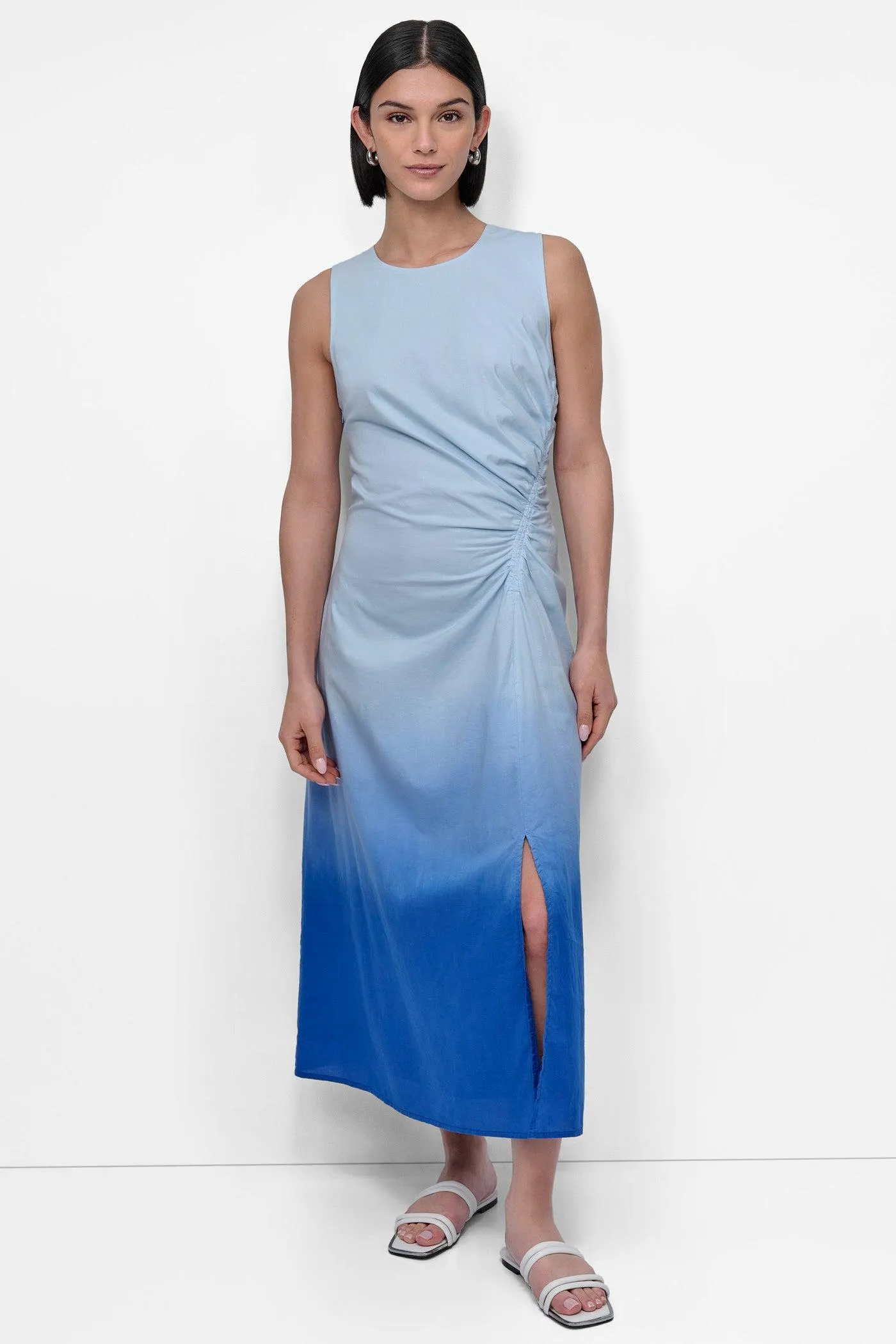 SLEEVELESS PRINTED DIP DYE SIDE RUCHE