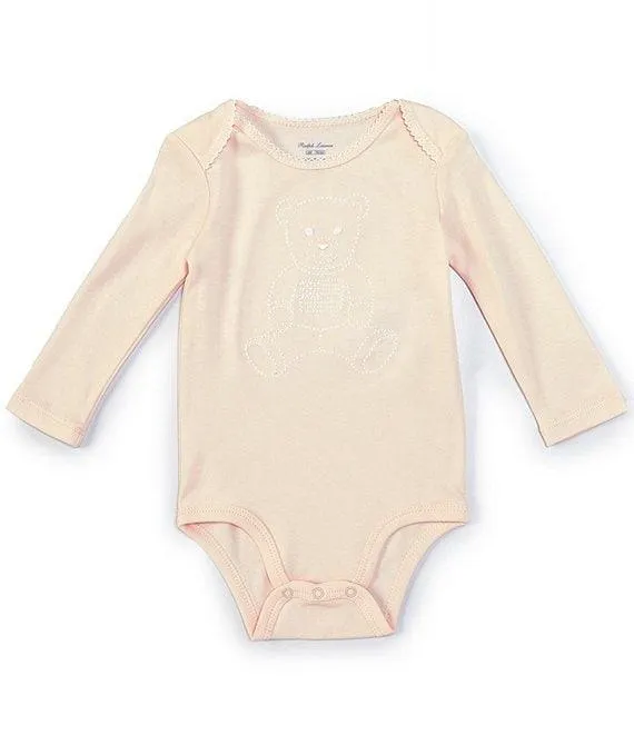 Baby Girls Long-Sleeve Embroidered Polo Bear Bodysuit