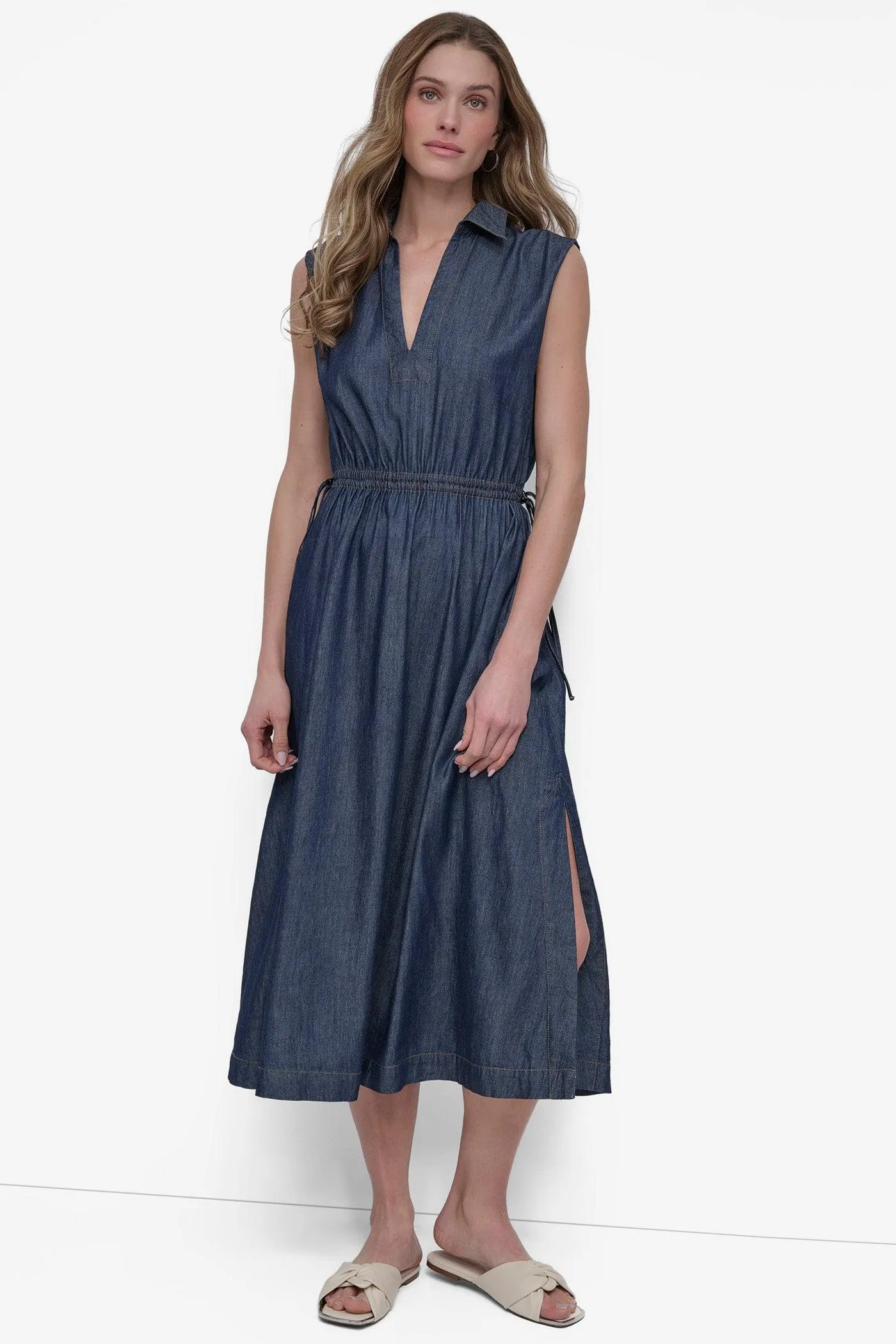 HIGH-SPLIT MIDI SHIRT DRESS