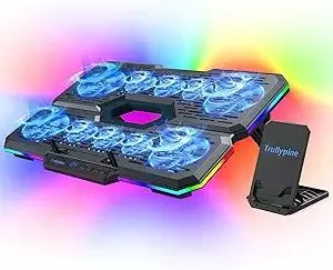 Laptop Cooling Pad, Gaming Laptop Cooler with 10 Quiet Fans, Height Adjustable Laptop Cooling Stand for 12"-17" Laptops, RGB Lights with Laptop Fan with 2 USB Port and Phone Stand
