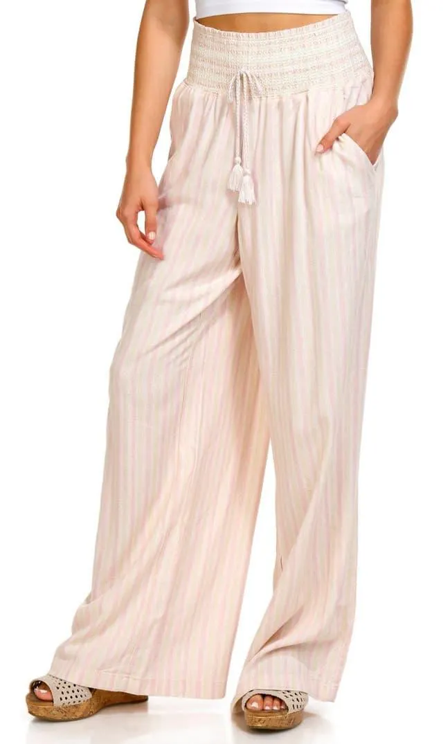 Rewash Juniors Smocked Stripe Wide Leg Pants