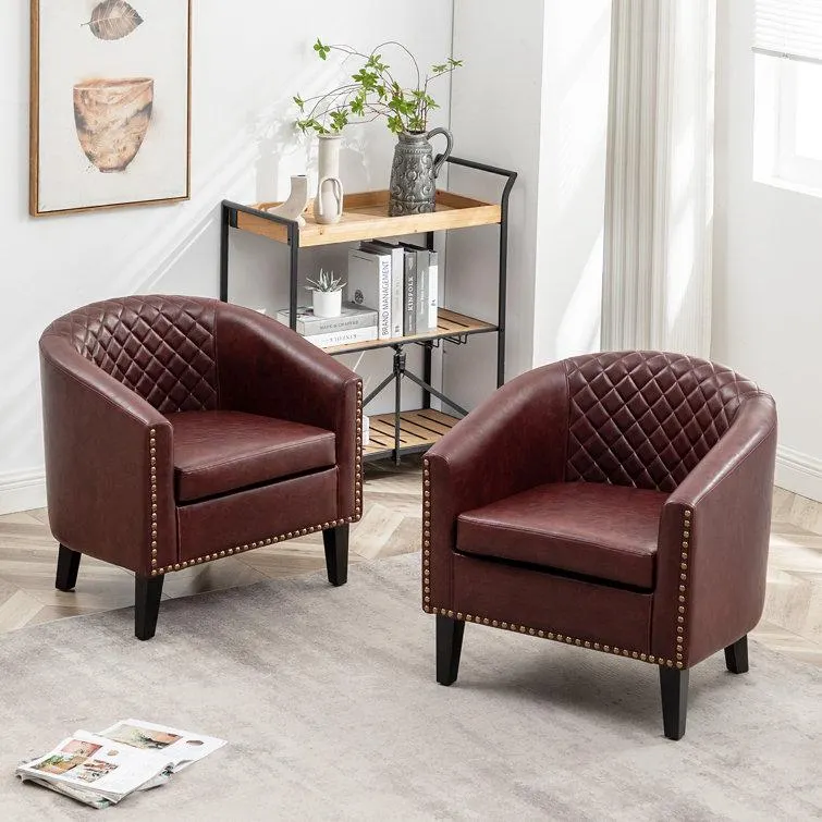 Boney 2- Piece 29" Wide Tufted Faux Leather Barrel Club Chair