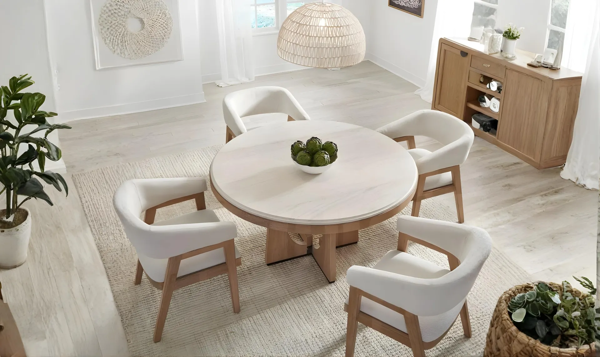 Parker House Escape 4-Seater Round Wooden Dining Room Set in Stone