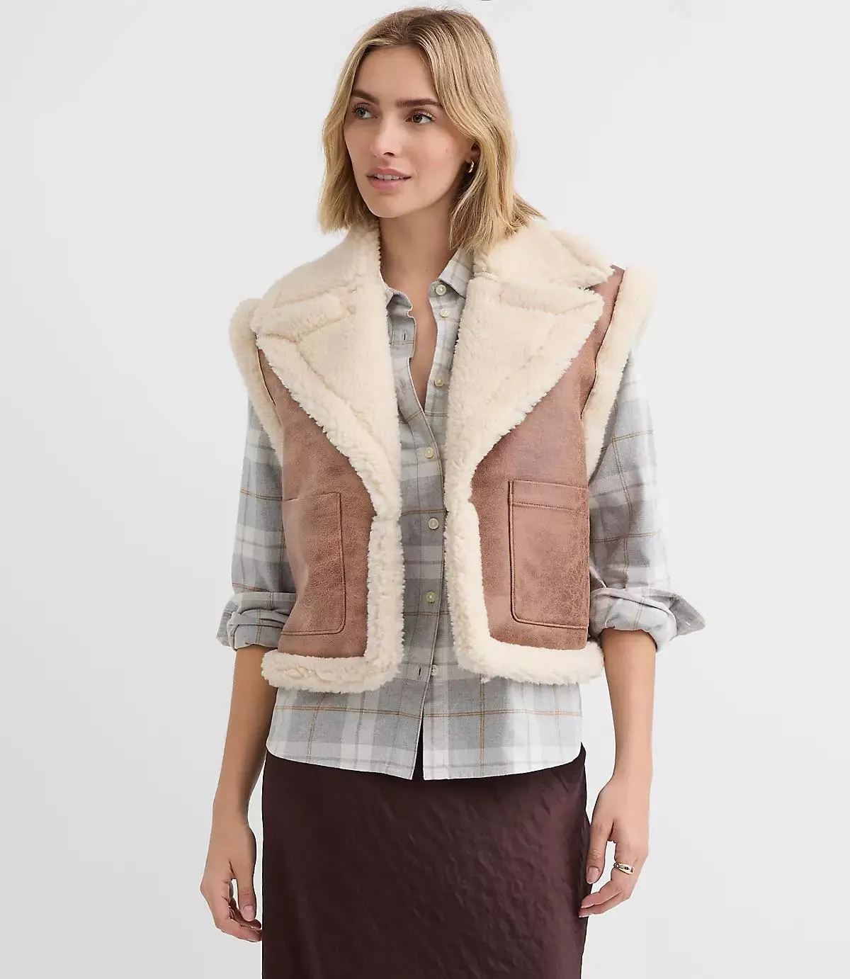 Crackled Faux Suede Sherpa Vest