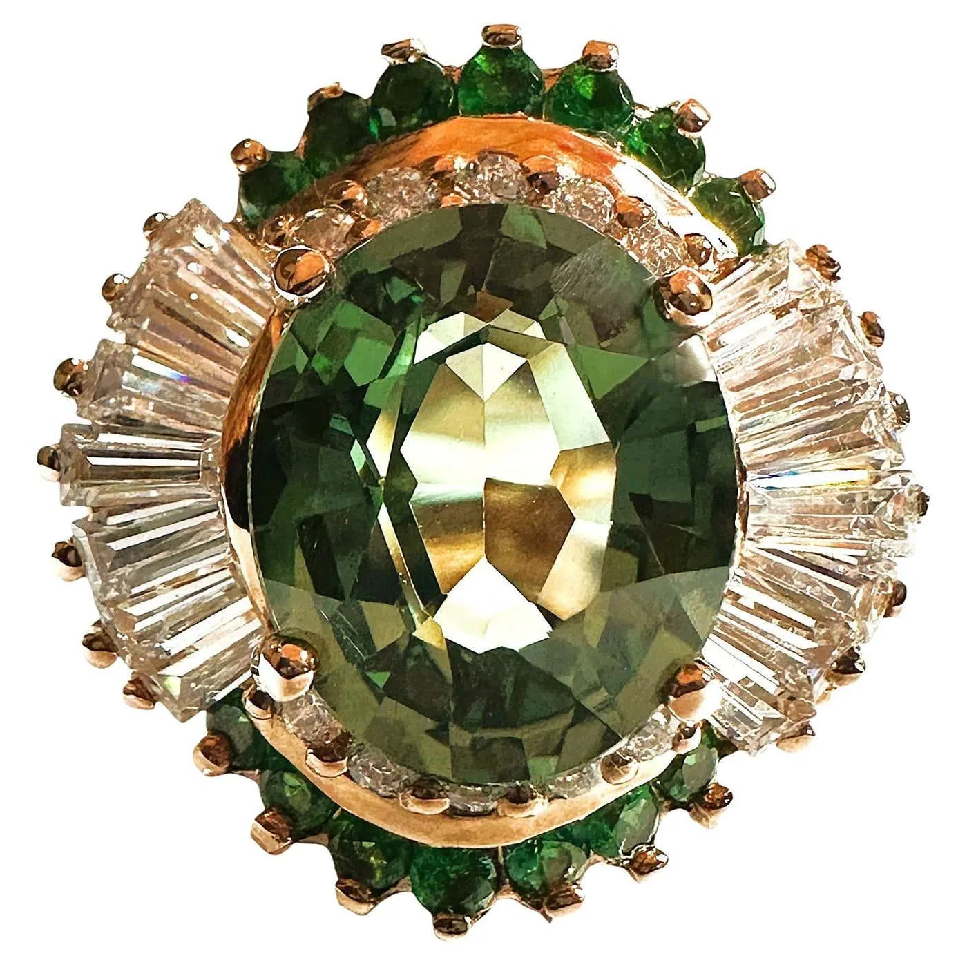 New 6.25 Carat Green Sapphire & Diamond Cut Sapphire RGold PL Sterling Ring