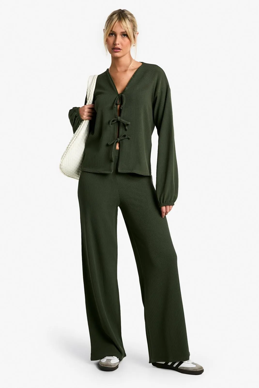 Rib Tie Front Blouse and Trouser Co-ord