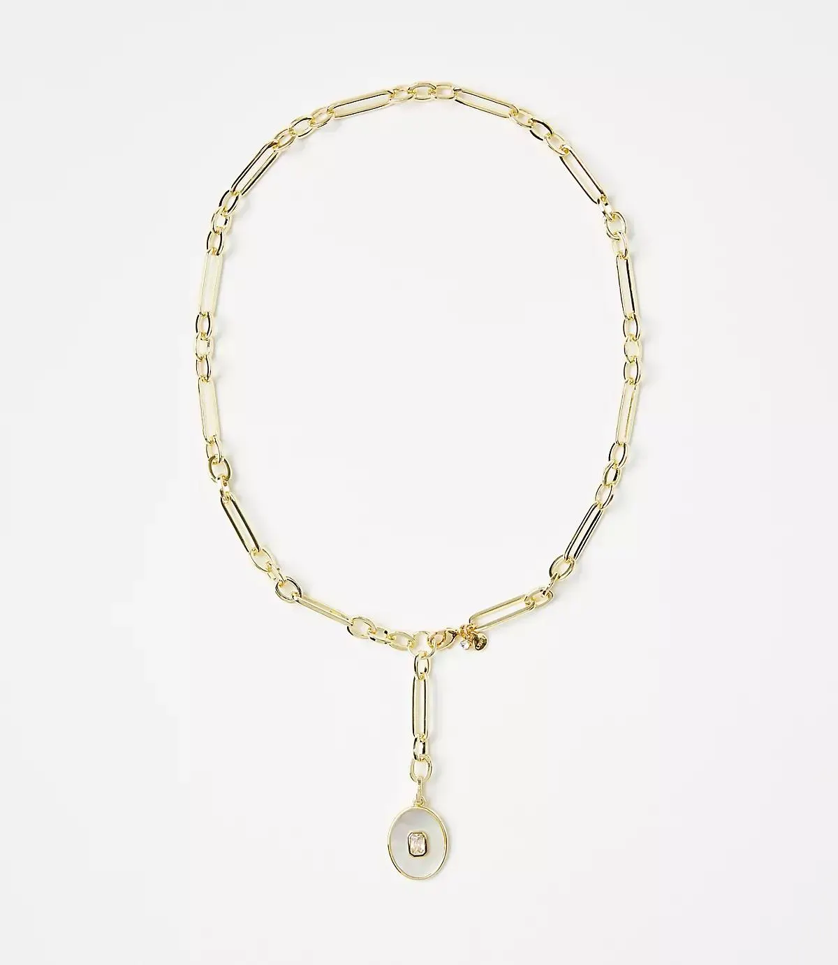 Mother Of Pearl Coin Link Y Necklace