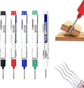 5 Pack Long Head Deep Hole Marker Pens, 20mm Deep Reach Metal Marking Pen, Quick-dry Waterproof Long Nib Marker, Colorful Carpenter Deep Reach Markers Construction Markers Tool (Mix)
