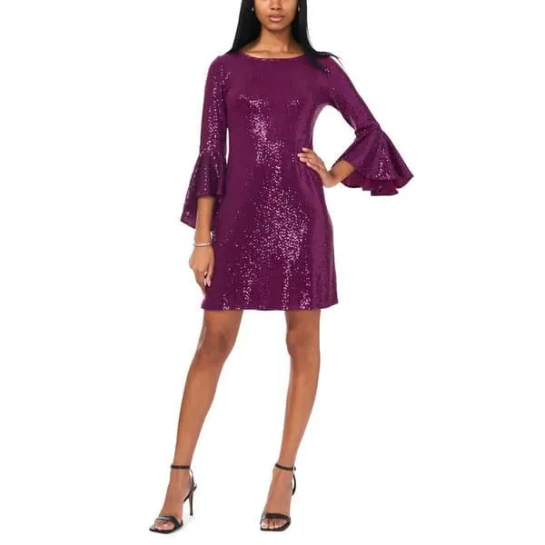 Plus Size MSK Bell Sleeve Sequence A-Line Dress