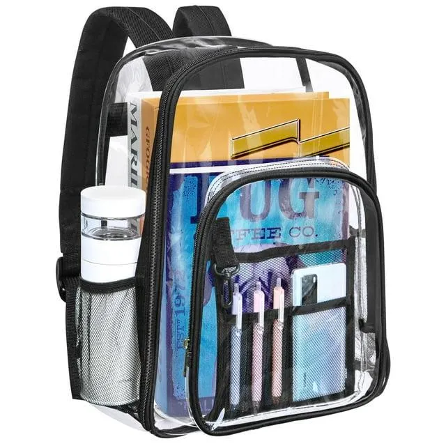 Chalesta Heavy Duty Clear Backpacks Large Capacity PVC Transparent Waterproof Backpacks for School Stadium College ,Black
