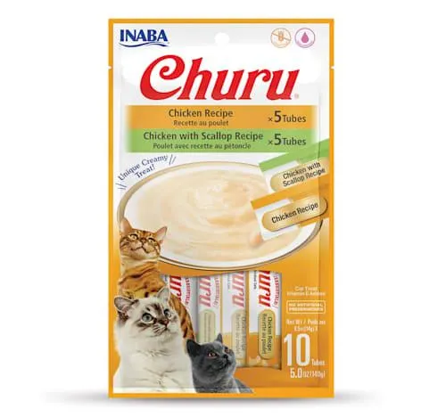 Inaba Churu Chicken with Scallop Recipe Variety Pouch Cat Treats, 5 oz., Count of 10