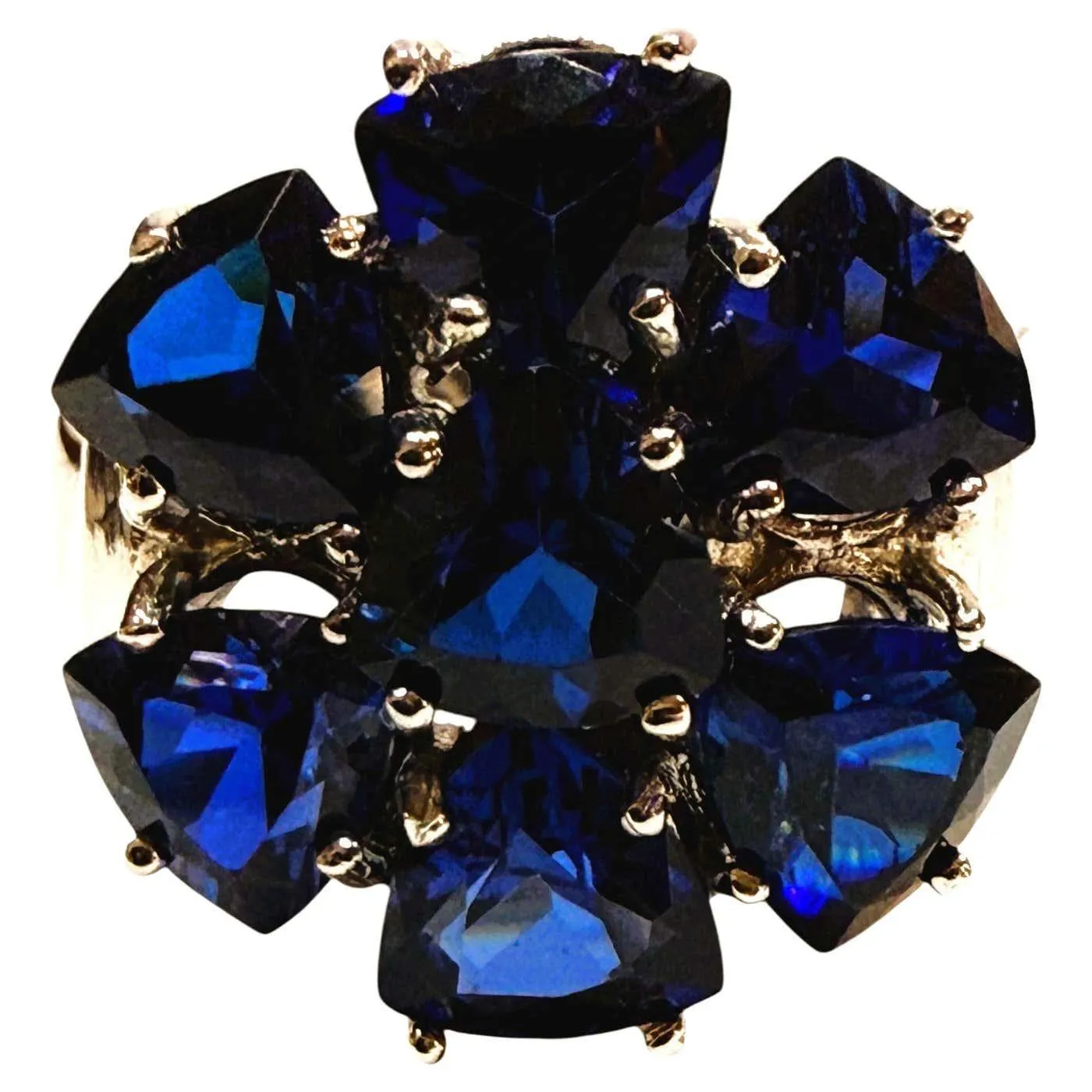 New 6.25 Carat Trillion Cut Floral Blue Sapphire Silver Ring Size 6.25