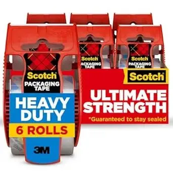 Scotch Heavy Duty Shipping Packing Tape, Clear, Packing Tape for Moving Boxes and Packaging Supplies, 1.88 in. x 22.2 yd., 6 Roll Dispensers, Moving Supplies