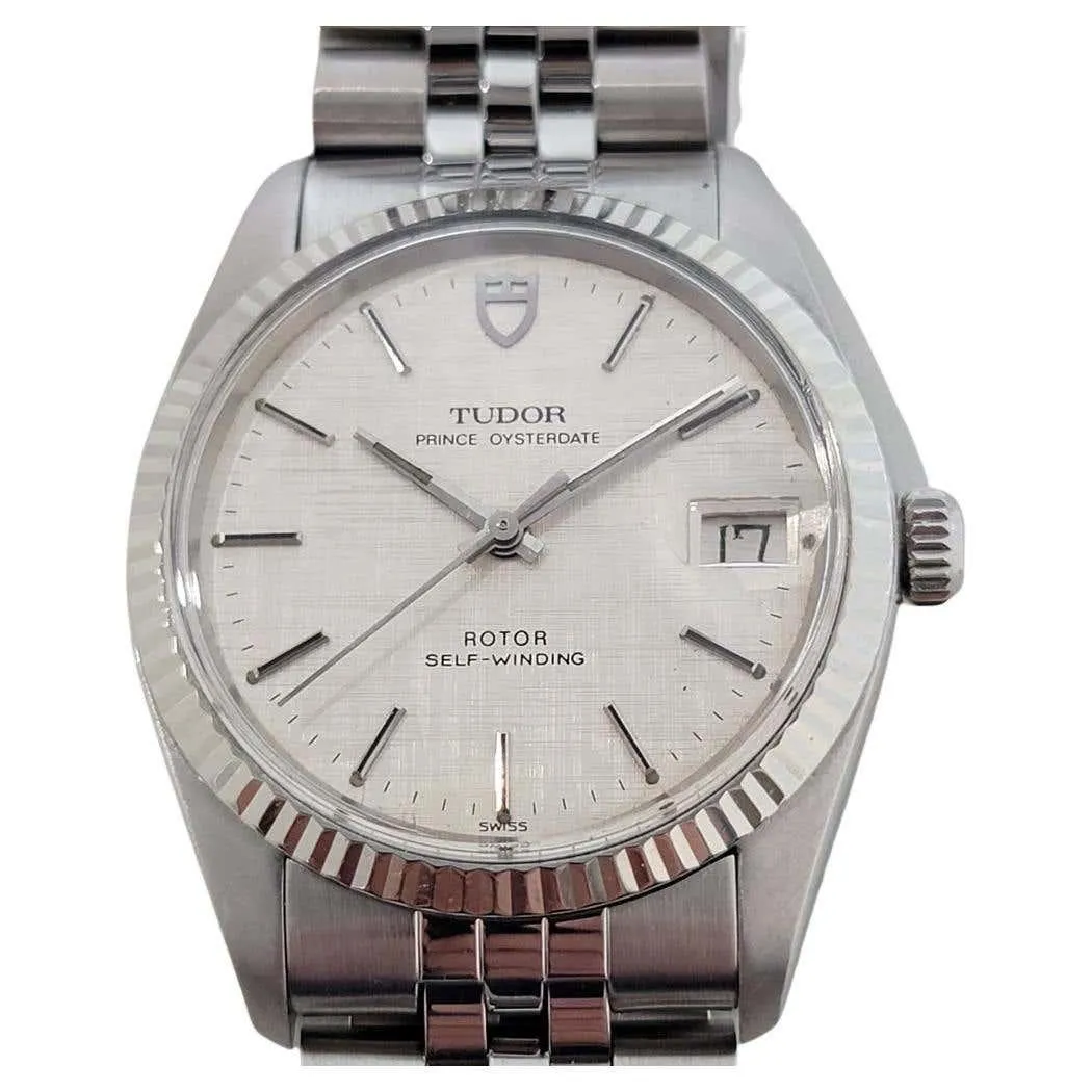 Mens Tudor Prince Oysterdate 74000 35mm Automatic Linen Dial 1980s Swiss RA454