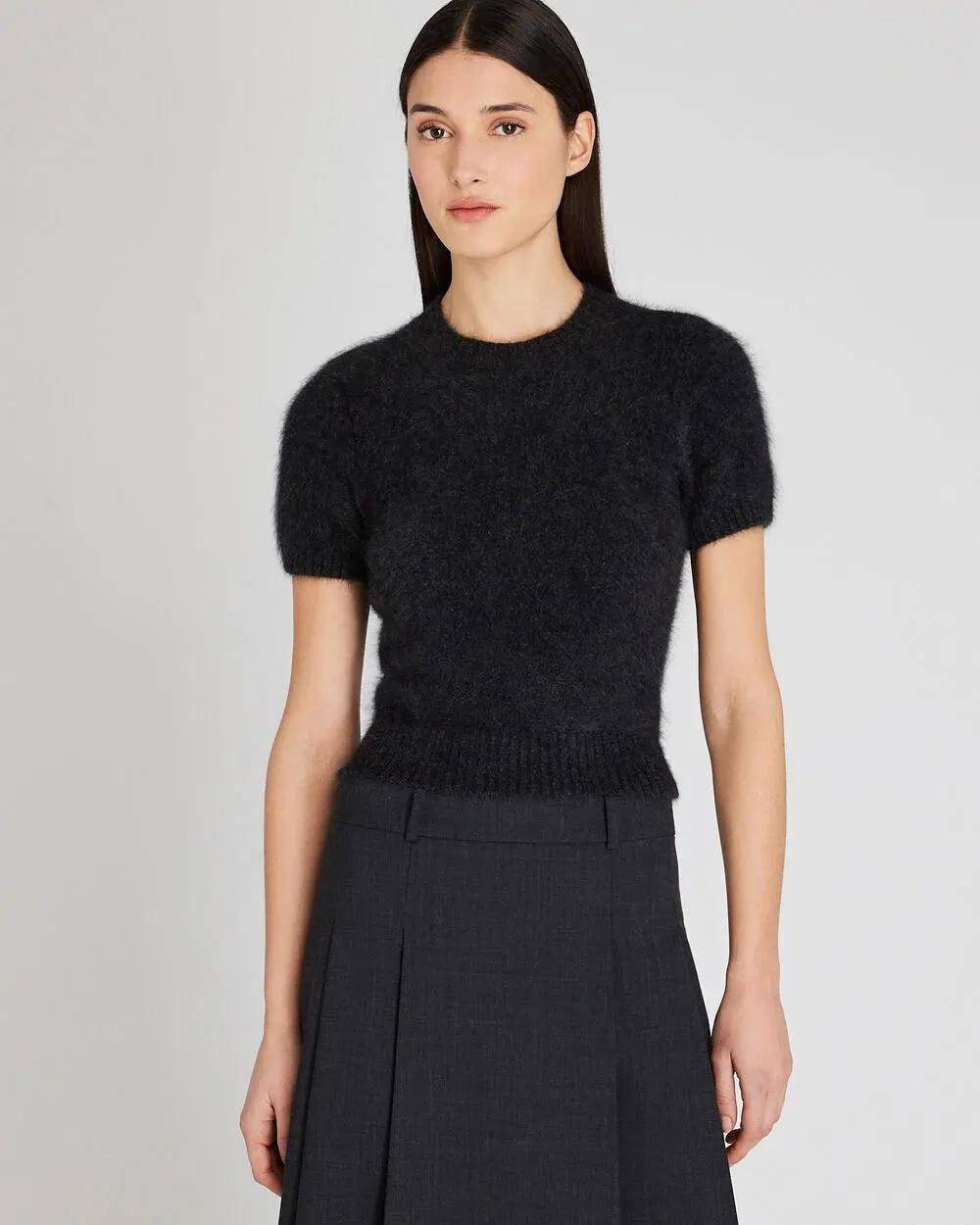 Brushed Cashmere Short-Sleeve Sweater