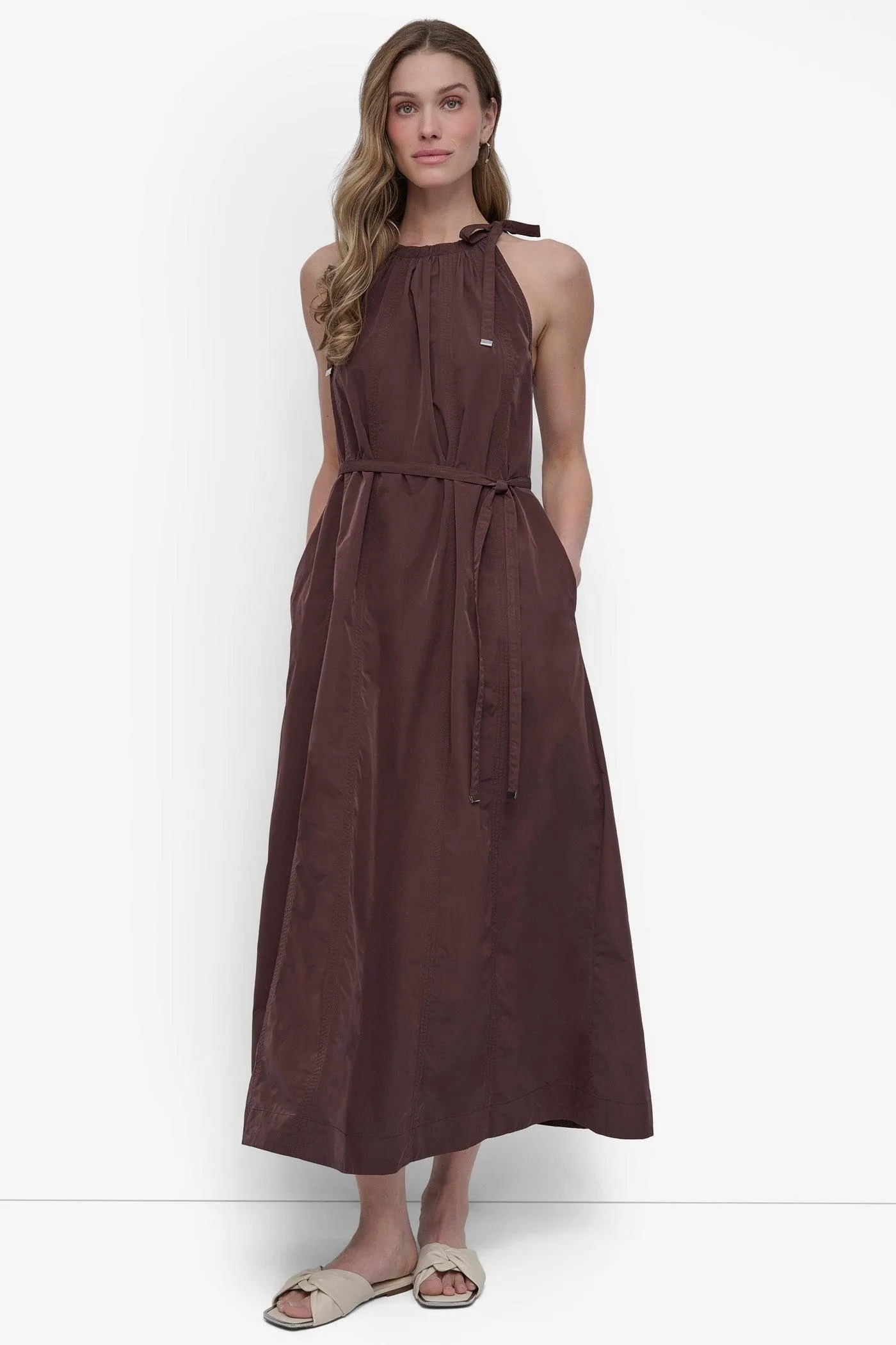FIT & FLARE HALTER MAXI DRESS